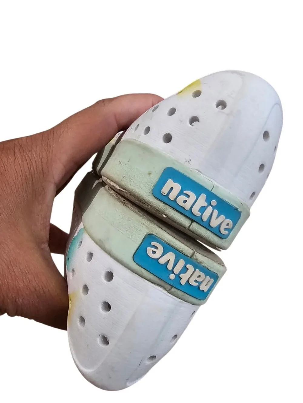 Native Kids Water Shoes in White with Teal & Yellow Accents